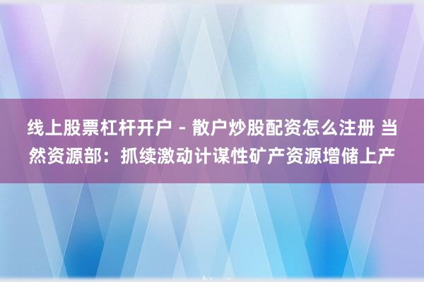 线上股票杠杆开户 - 散户炒股配资怎么注册 当然资源部：抓续激动计谋性矿产资源增储上产